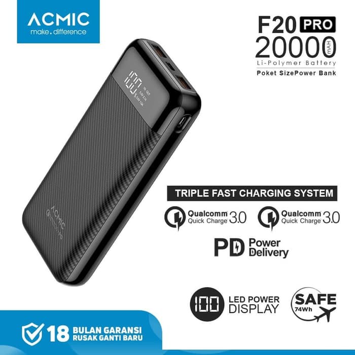 Jual Acmic F Pro Mah Powerbank Digital Display Qc Pd