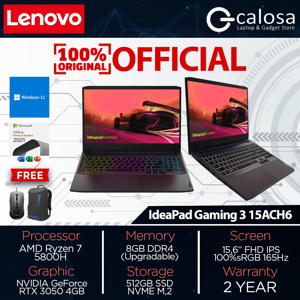 Jual Lenovo IdeaPad Gaming 3 Ryzen 7 5800H 8GB 16GB 512GB RTX 3050 TI