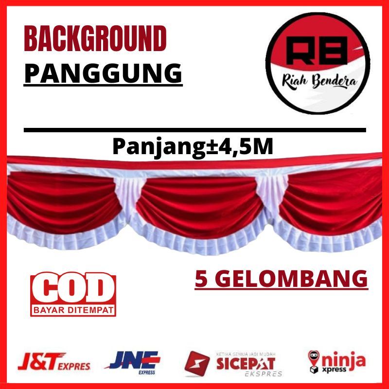 Jual BENDERA RUMBAI BECKGROUND PANGGUNG ABUTAI 5 GELOMBANG 4 5 METER