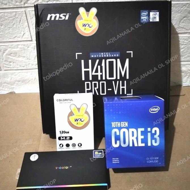 Jual PAKET MOTHERBOARD MSI H410M PRO VH Proci I3 10100F RAM 8GB SSD