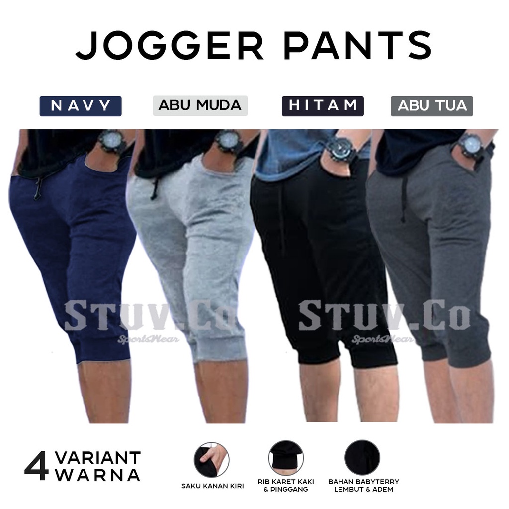 Jual CELANA JOGGER PANTS BABYTERRY 3 4 PENDEK LOGO GYM FITNESS LARI