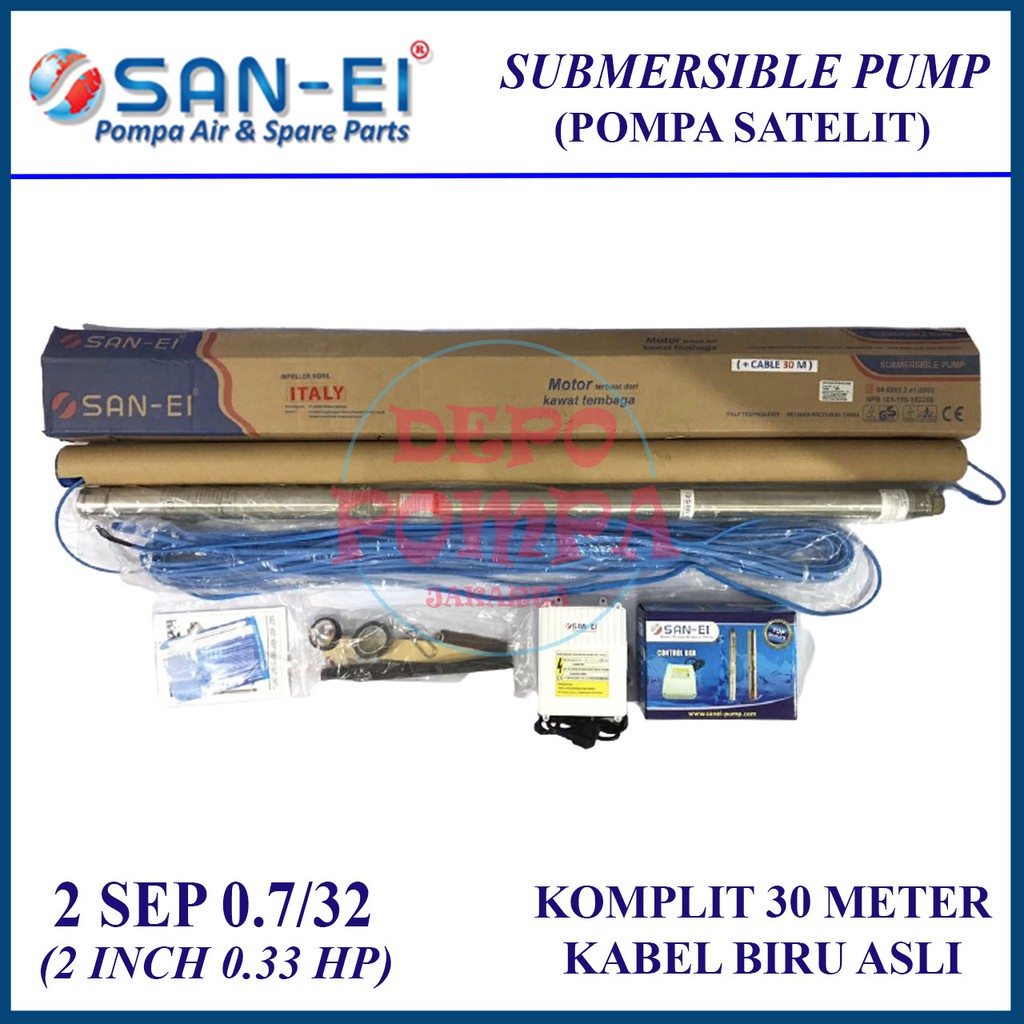 Jual Pompa Air Satelit SAN EI 2 INCH 0 33 HP KOMPLIT KABEL BIRU ASLI