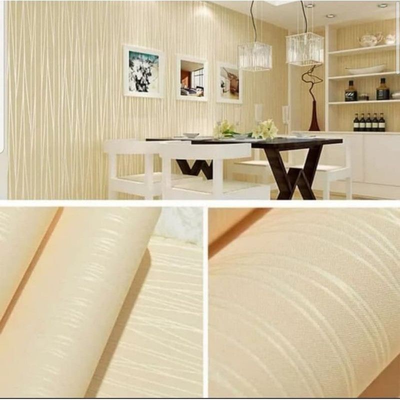 Jual Wallpaper Sticker Dinding Cream Salur Kuning Minimalis Elegant