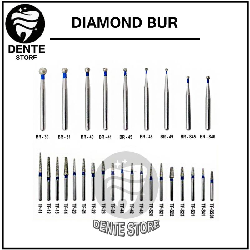 Jual Diamond Bur Gigi Dental Preparasi Round Fissure Tapered Biru