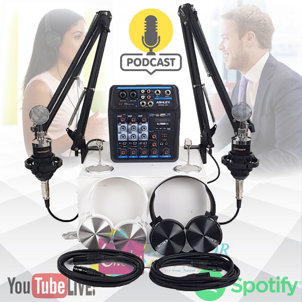 Jual Paket PODCAST Untuk 2 Orang Microphone BM8000 Plus MIXER ASHLEY