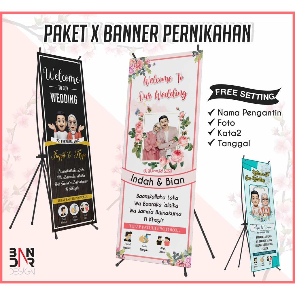 Jual Standing Banner Cetak X Banner Pernikahan Wedding Wisuda Kelulusan