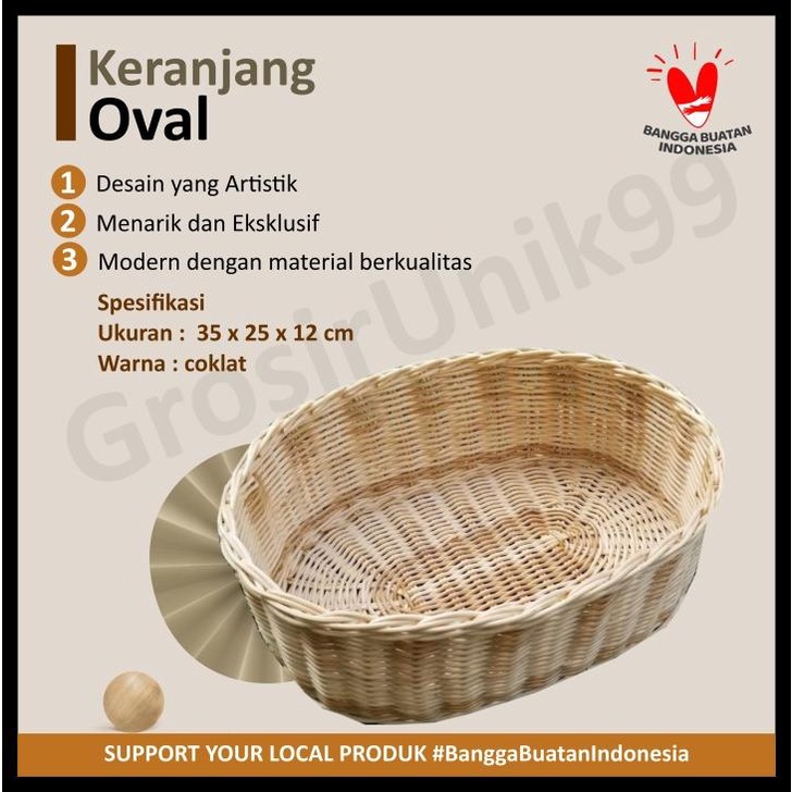 Jual Kerajinan Tangan Rotan Keranjang Oval 35 X 25 X 12 Cm Shopee