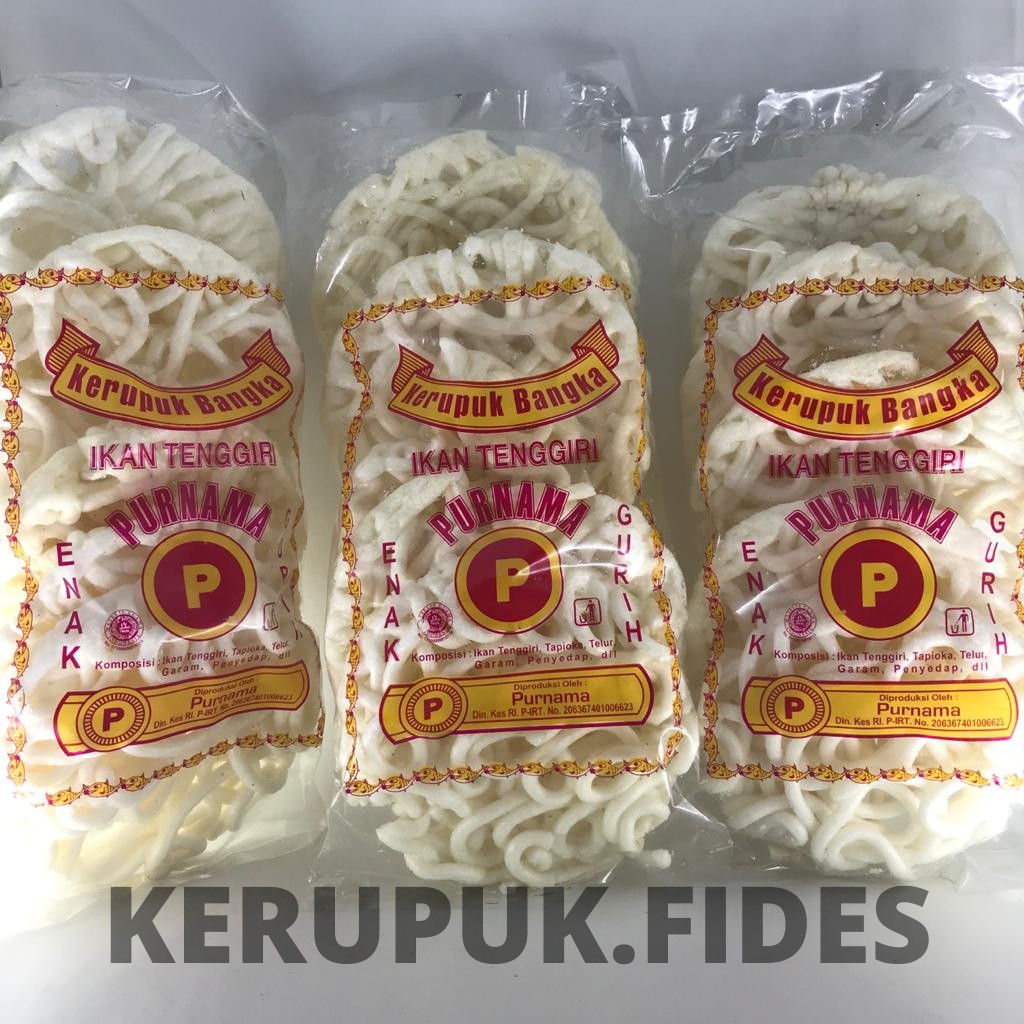 Kerupuk Keriting Bangka Ikan Tenggiri Merk Purnama Isi 5 Pcs Gurih