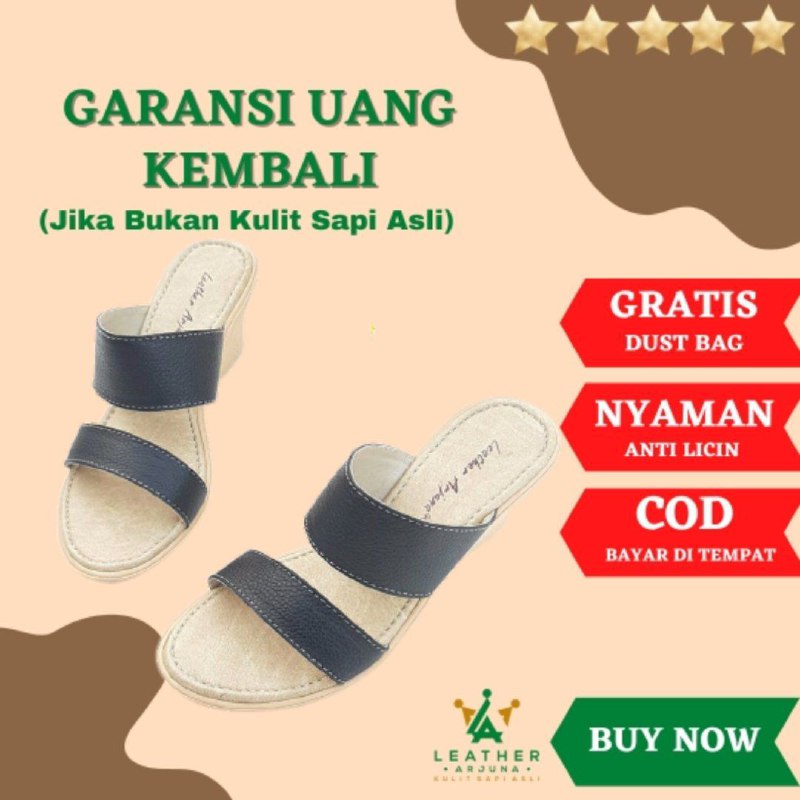 Jual Sandal Sendal Selop Kulit Wedges Wanita Papirut Terbaru Mercy