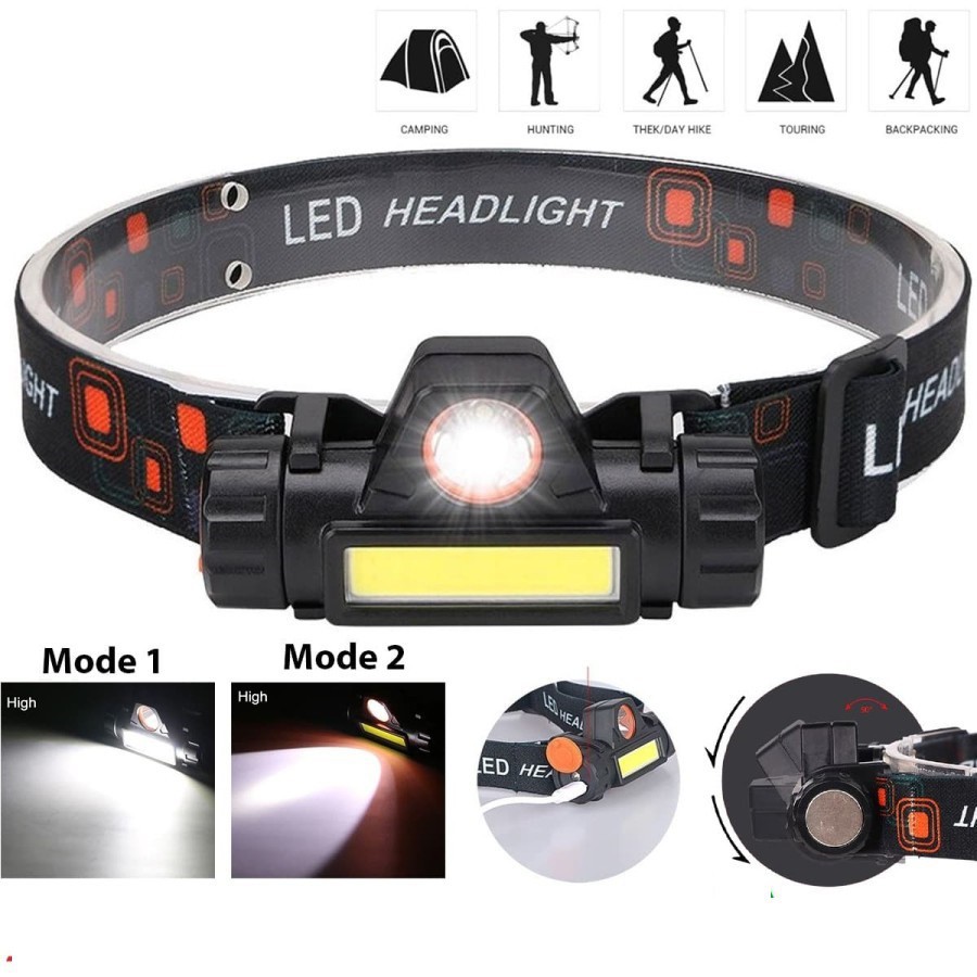 Jual Lampu Senter Kepala LED High Power Head Lamp COB Rechargeable Plus