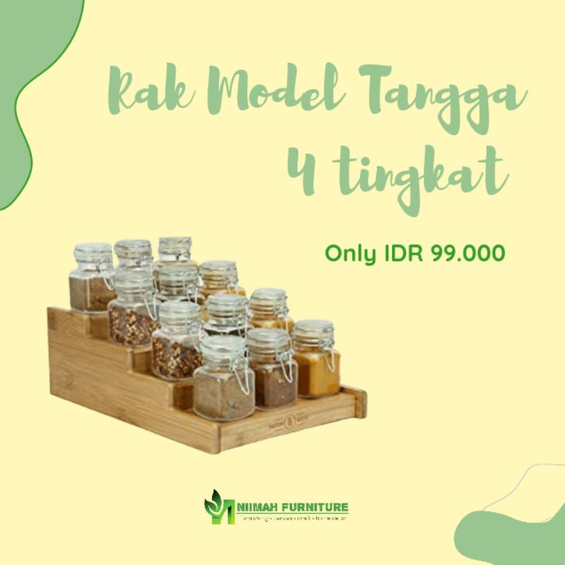 Jual Rak Bumbu Dapur Kayu Minimalis Rak Tangga Susun 4 Shopee Indonesia