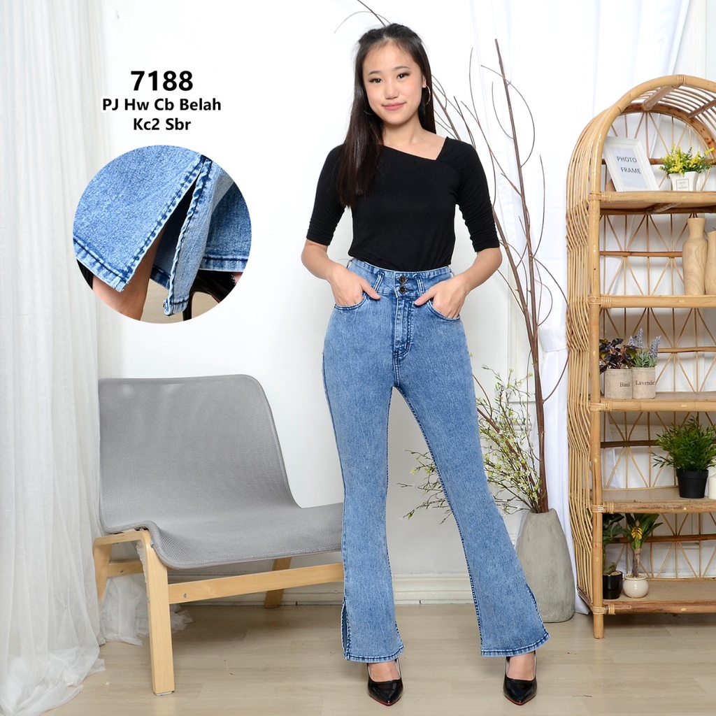 Jual Lmf Celana Highwaist Wanita Cutbray Jeans Kancing Doble High Waist