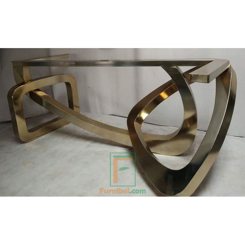 Jual Kaki Meja Makan Stainless Gold Emas Abstrak Bundar Acak Tak