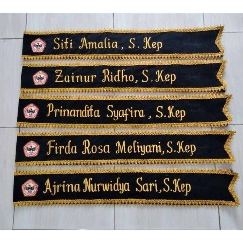 Jual Selempang Wisuda Lis Renda Warna Gold Pakai Logo Indonesia