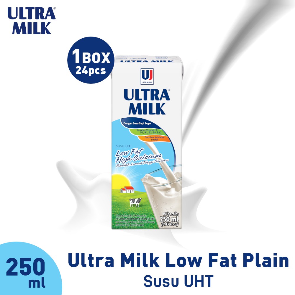 Ultra Milk Low Fat High Calcium Plain 250 ML Box 1 Box 24 Pcs