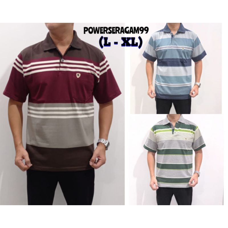 Jual Kaos Kerah Katun Pria L XL Kaos Kerah Salur Kaos Kerah Garis