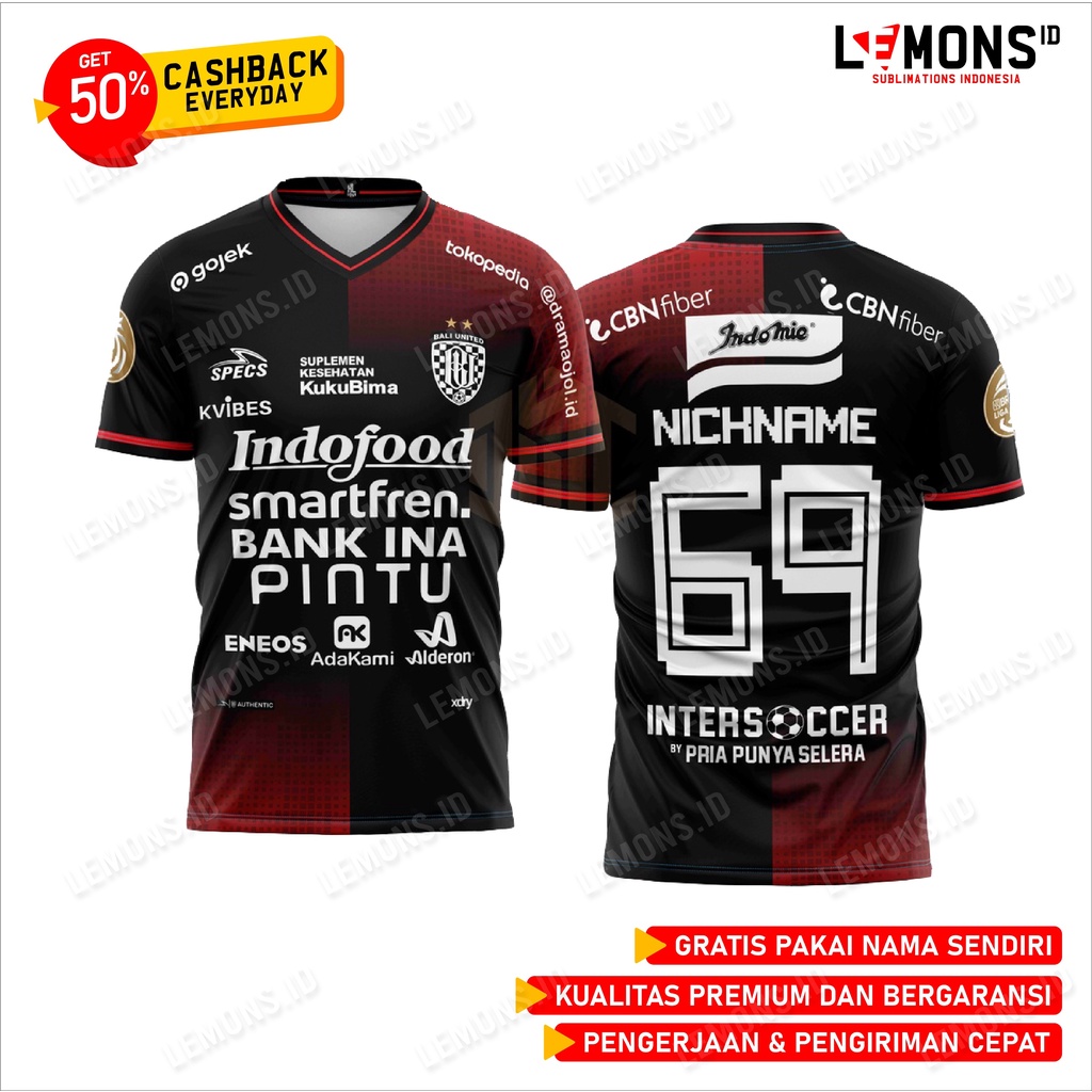 Jual JERSEY BALI UNITED TERBARU BISA PAKAI NAMA DAN NOMOR SENDIRI