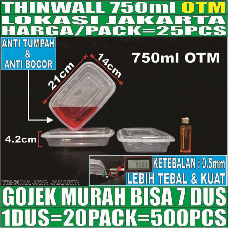 Jual Thinwall Tebal Otm 750ml 25pcs Rectangular Persegi Panjang Jakarta