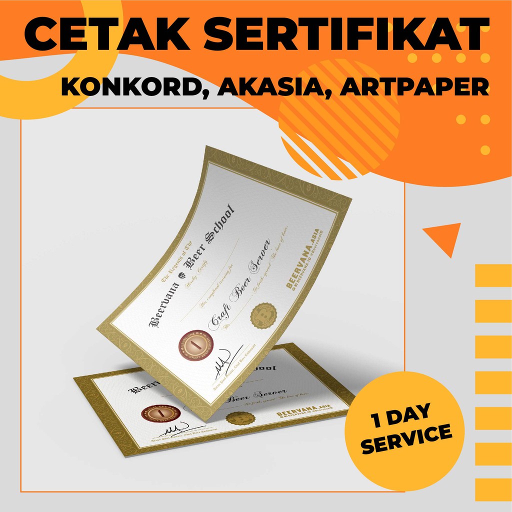 Jual Cetak Sertifikat Piagam Bahan Konkord Akasia Art Paper Ukuran A