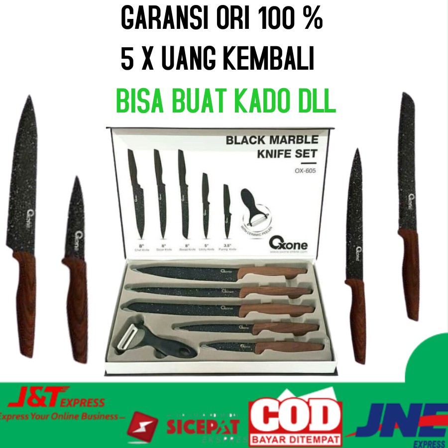 Jual PISAU SET KNIFE SET OXONE BLACK MARBLE MARMER HITAM OX 605