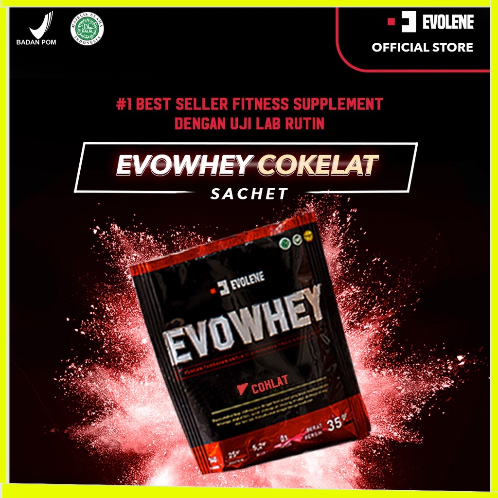 Jual Evowhey Coklat SACHETAN Suplemen Fitness Pembentuk Otot