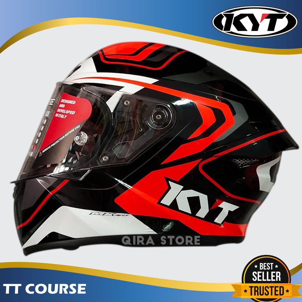 Jual Helm Full Face Fullface KYT TT COURSE Overtech Black Orange SNI