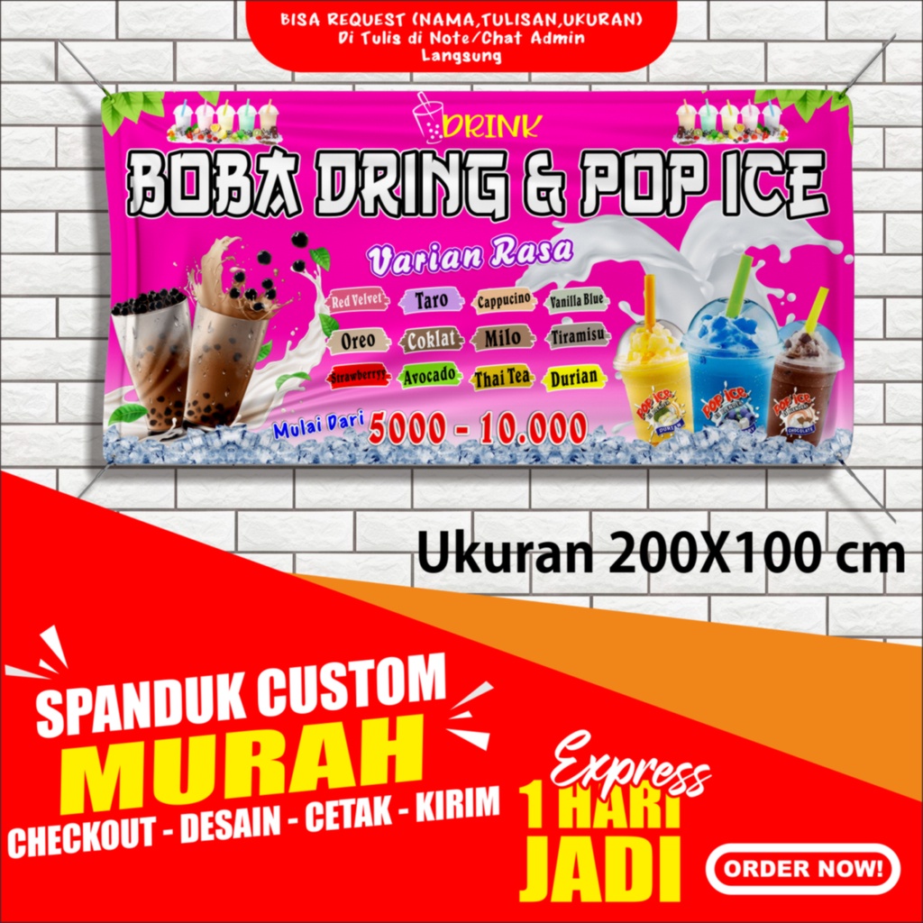 Jual Banner Minuman Boba Pop Ice Spanduk Minuman Boba Pop Ice 200X100