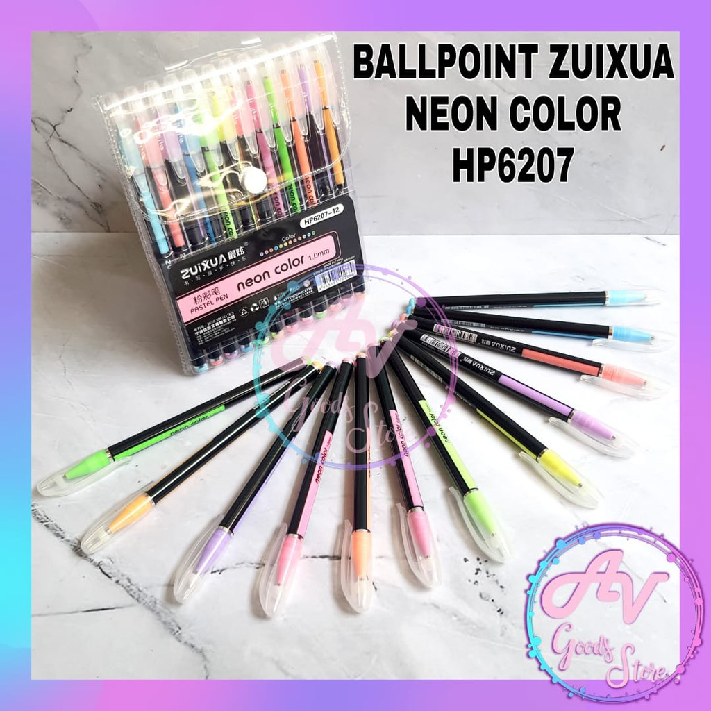 Jual PULPEN ZUIXUA 12WARNA NEON COLORS HP6207 12pcs Ballpoint Gel