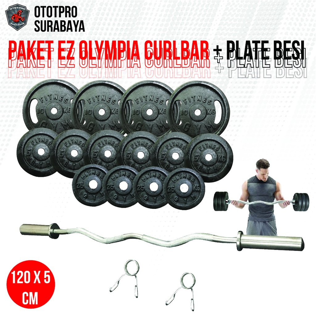 Jual Paket Ez Olympia Curlbar Plate Beban Besi Dumbbell Barbell