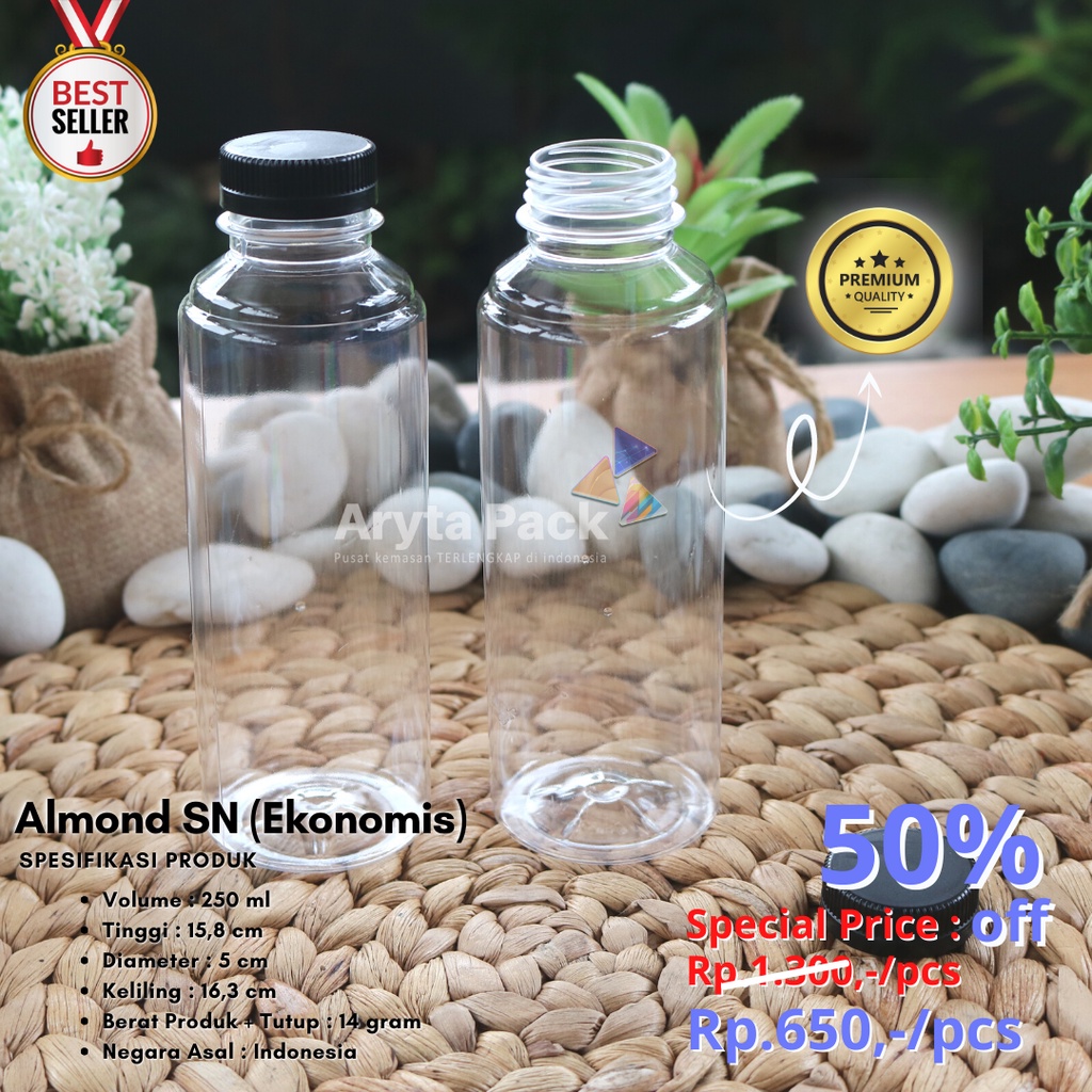 Jual Botol Plastik Pet Ml Almond Bulat Ekonomis Minuman Mineral Jus