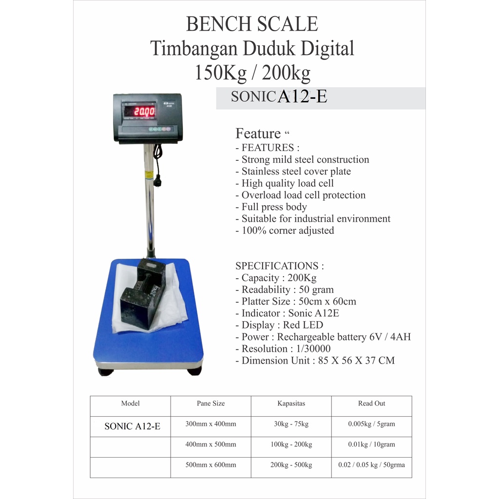 Jual Timbangan Duduk Digital 200kg SONIC A12E Timbangan Elektrik