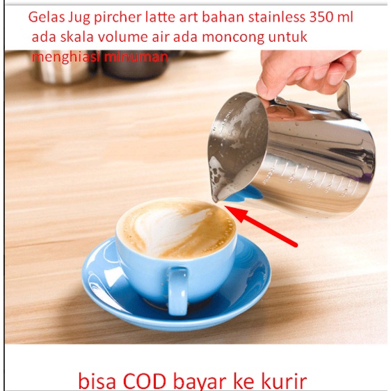 Jual Gelas Jug Pircher Latte Art Bahan Stainless 350 Ml Ada Skala