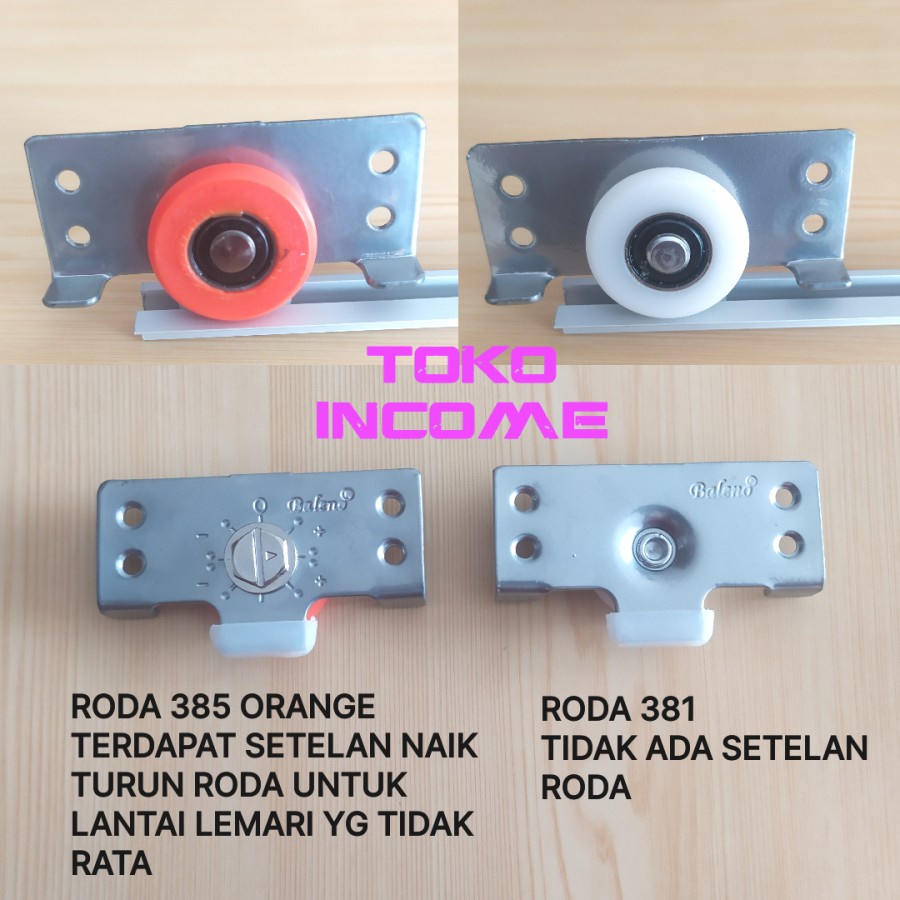 Jual Roda 381 Putih Pintu Lemari Geser Sliding Pasangan Rel C 058