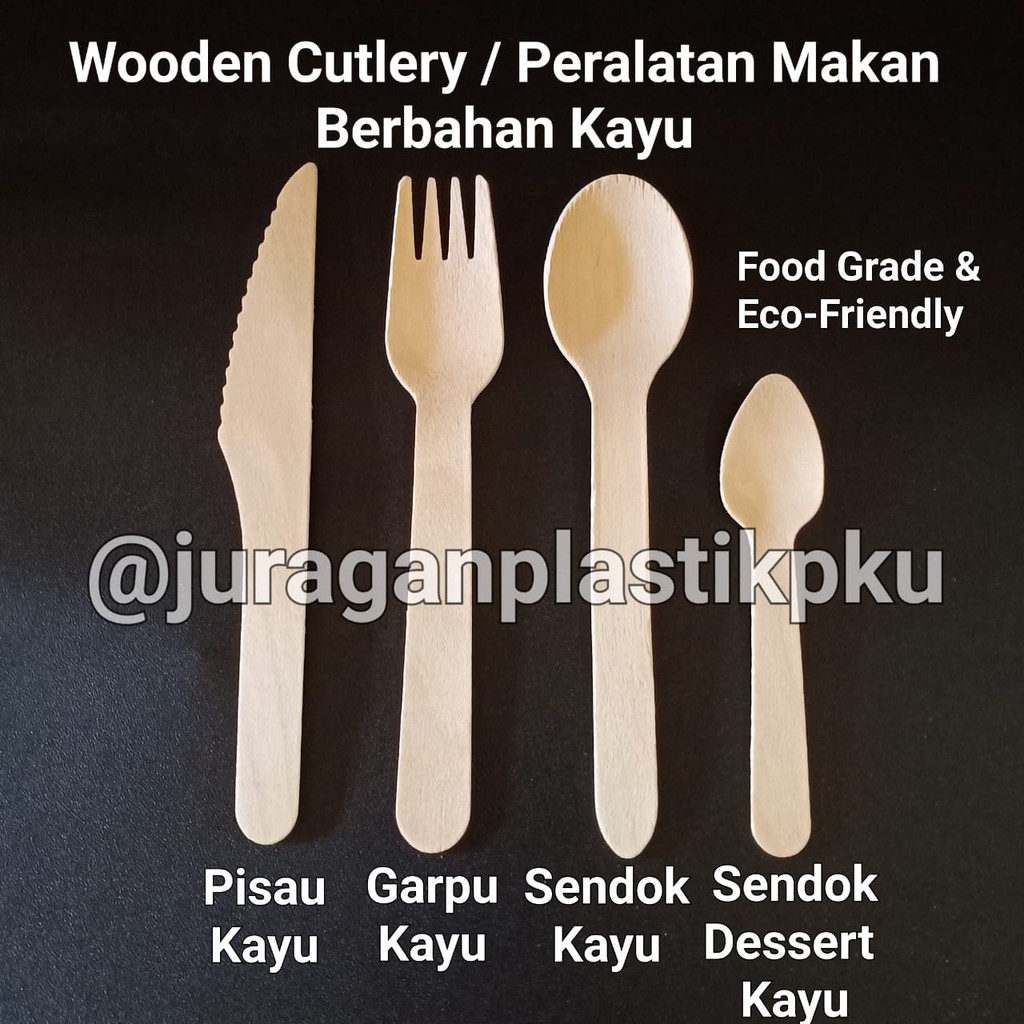 Jual Peralatan Makan Kayu Sekali Pakai Sendok Garpu Pisau Spork