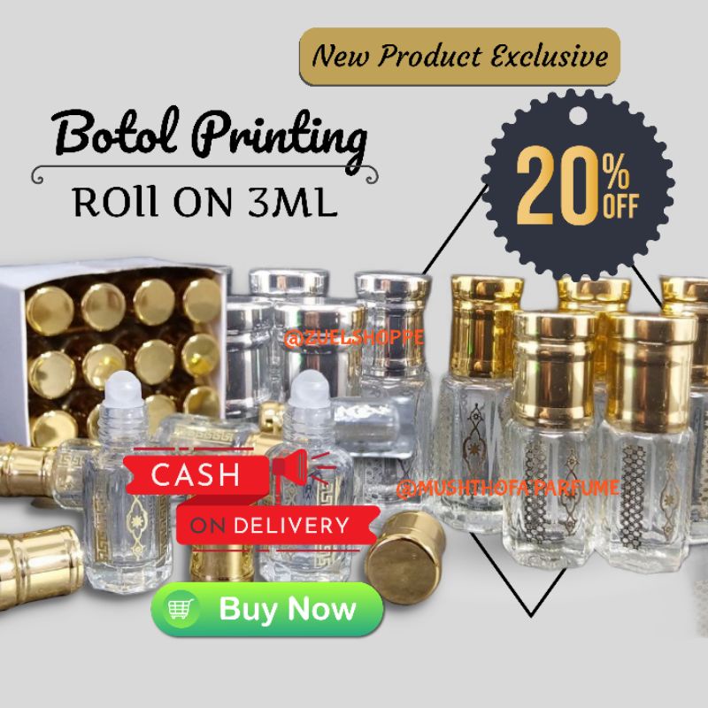 Jual COD Botol Parfume Printing Roll On 3ml Botol Tola Batik Botol