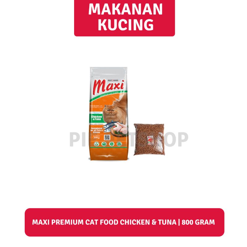 Jual Makanan Kucing Maxi Premium Cat Food Chicken Tuna Repack 800