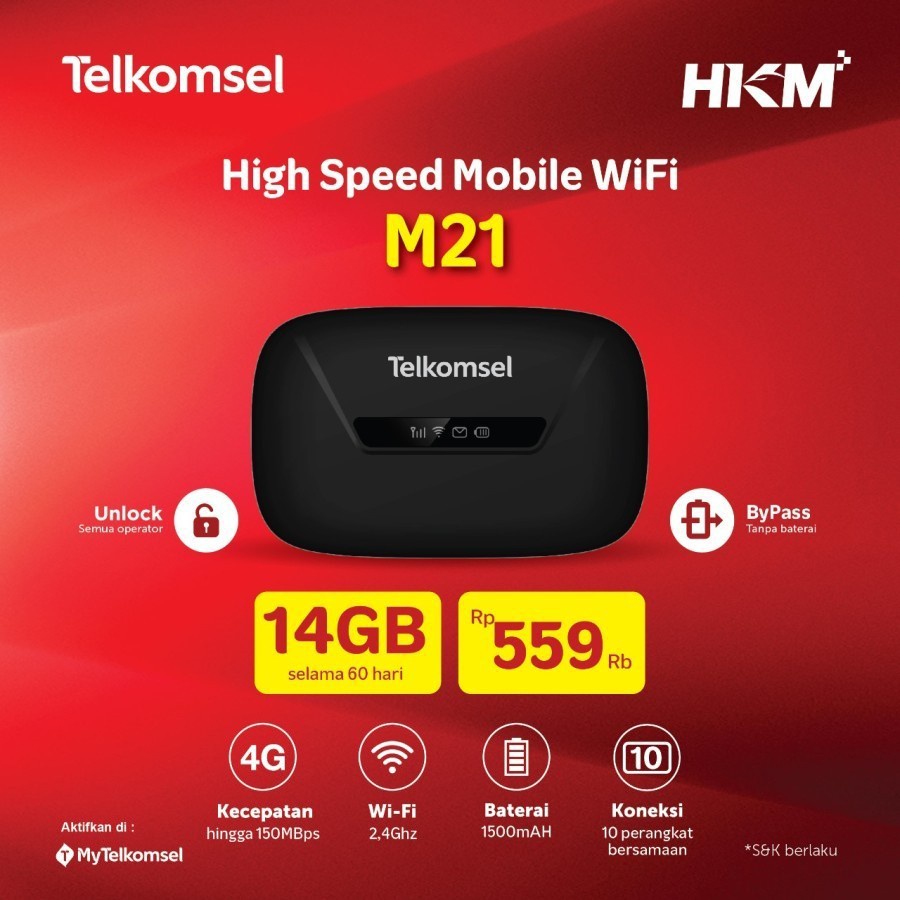 Jual Mifi Modem Wifi Portabel Portable 4G LTE HKM M21 Telkomsel ByPass