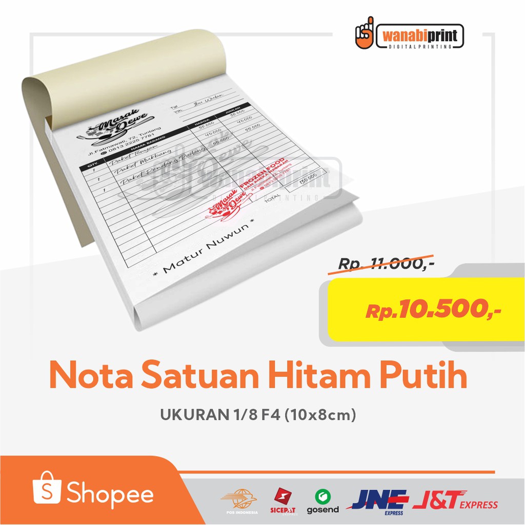 Jual Cetak Buku Nota Satuan Kredit Invoice Kontan Kwitansi Jual Beli