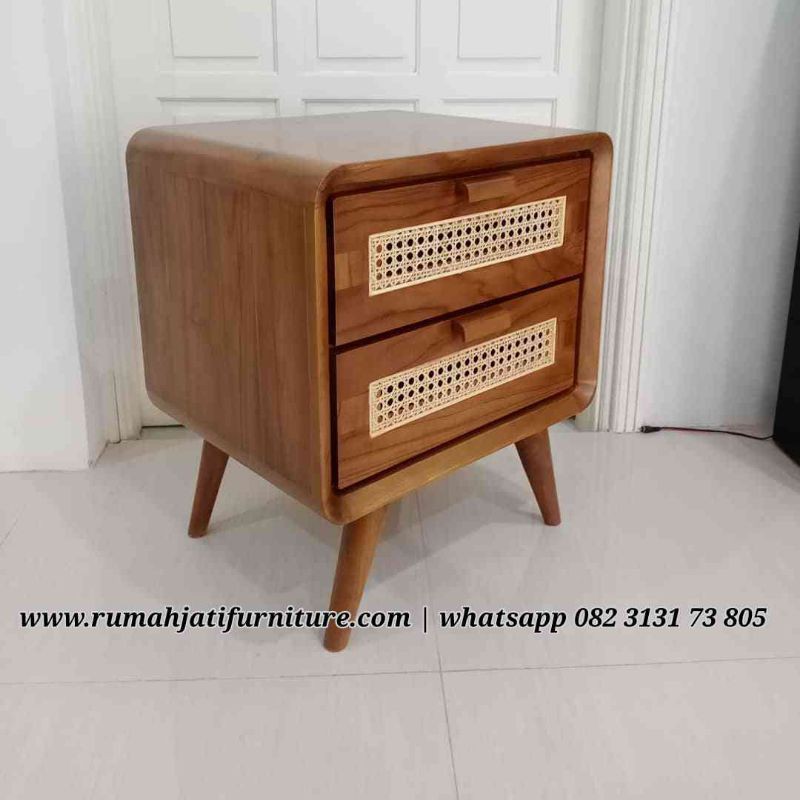 Jual Bedside Table Rattan Kayu Jati Meja Nakas Rotan Kayu Jati Sarjana