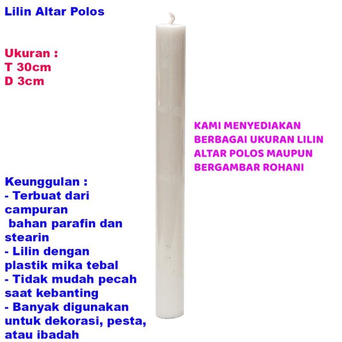 Jual Lilin Doa Misa Altar Gereja Paskah Putih Polos Uk 30 X 3 Cm Murah