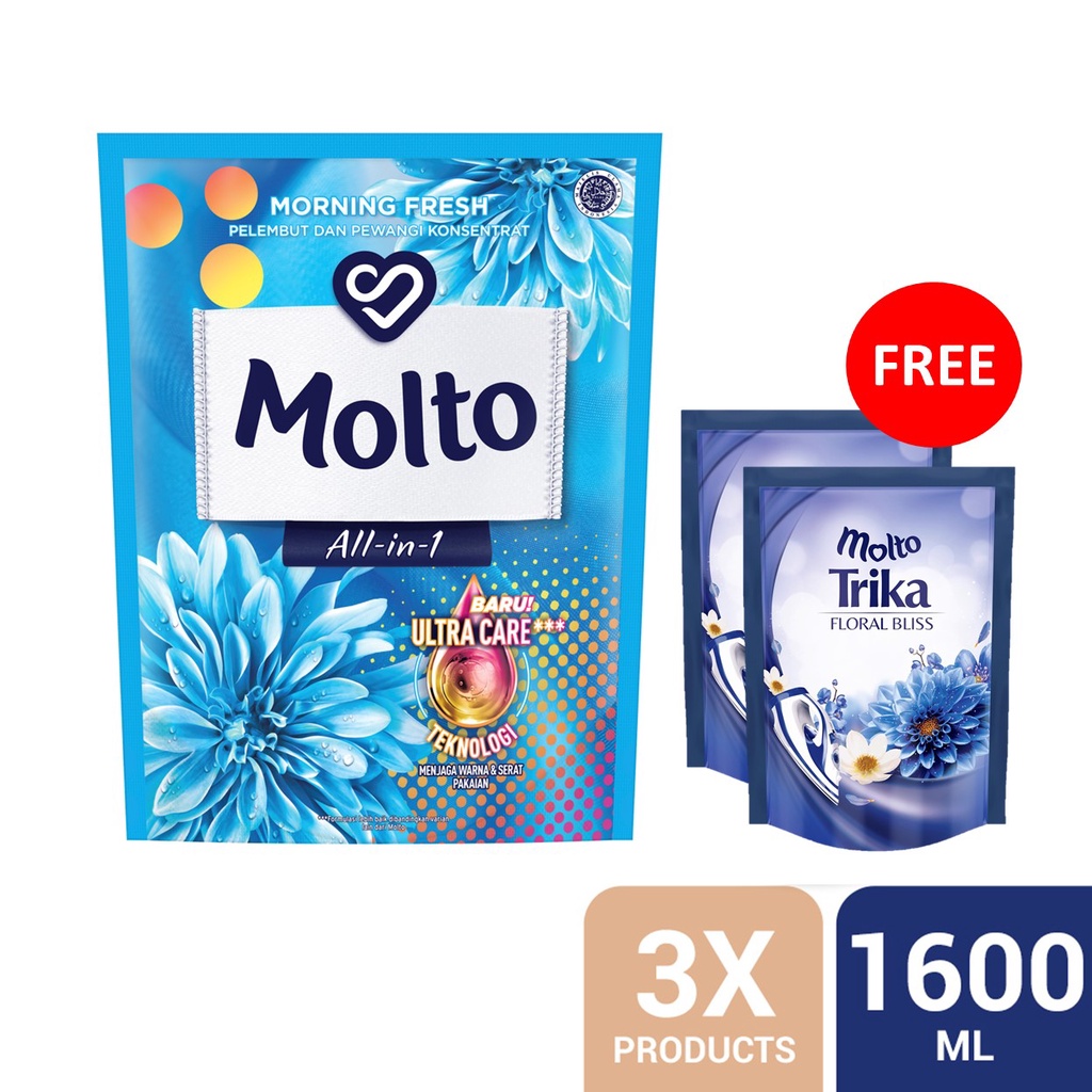 Jual MOLTO PELEMBUT DAN PEWANGI ALL IN 1 BLUE 1600ML FREE 2X MOLTO