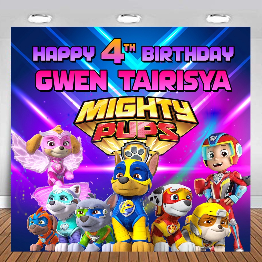 Jual Paw Patrol Mighty Pups Backdrop Flexi Hiasan Dinding Banner Ulang