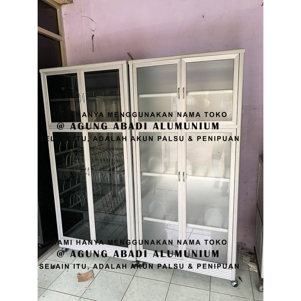 Jual Lemari Rak Piring Alumunium Model Fullbox Silver 80cm Kaca Ryben