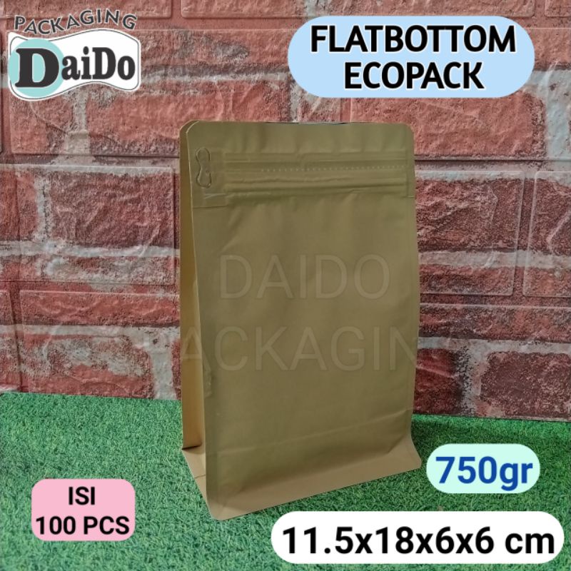 Jual Isi 100 FLAT BOTTOM ECOPACK 750gr FB Kpack Kemasan Kopi Paperkraft