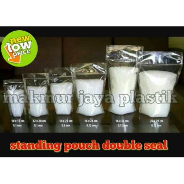 Jual SPD 16 X 24 ISI 50 PCS STANDING POUCH BENING POLOS DOUBLE