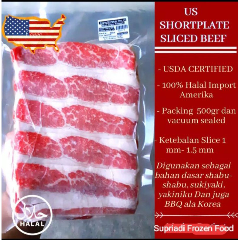 DAGING SAPI BEEF SLICE SHORT PLATE Premium 100 Halal 500gr 1000gr