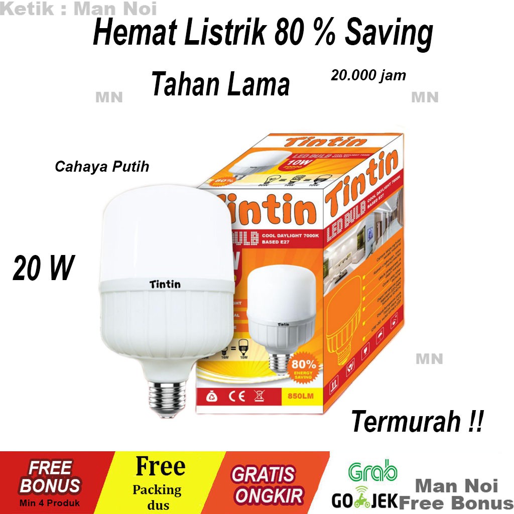 Jual Lampu LED 20w 20 Watt Tintin Tin Tin Lampu Murah Lampu Shopee