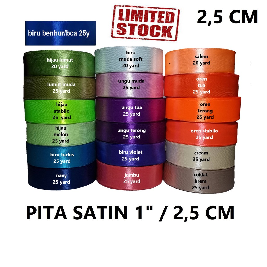 Pita Satin 1 Inch 2 5 Cm Per Roll 25 Yard Shopee Indonesia