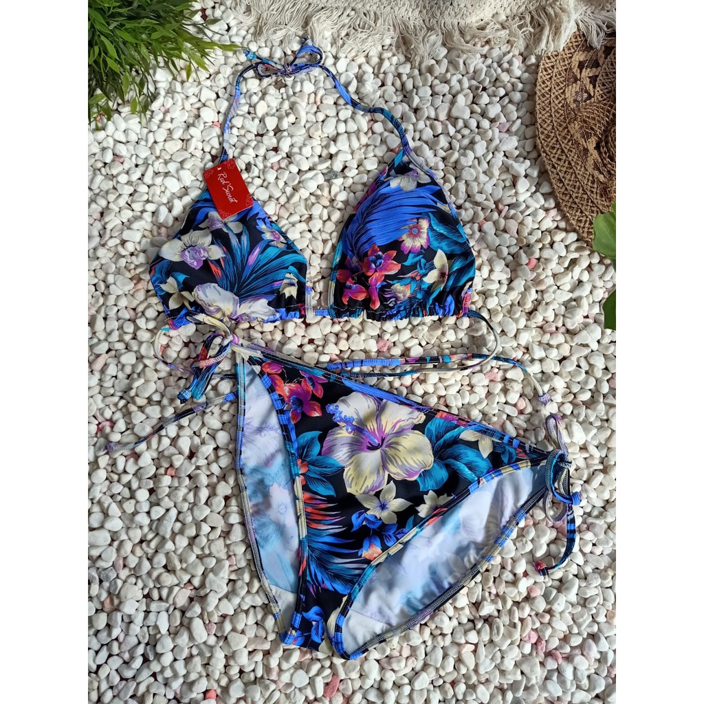 BK 3301R XO BUNGA BIRU HIJAU BIKINI PANTAi SEGITIGA WITH FOAM