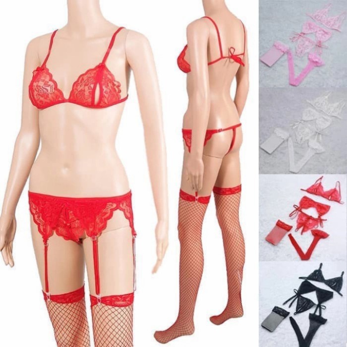 Jual Sexy Lingerie Set Bra G String Stocking Garter Shopee Indonesia